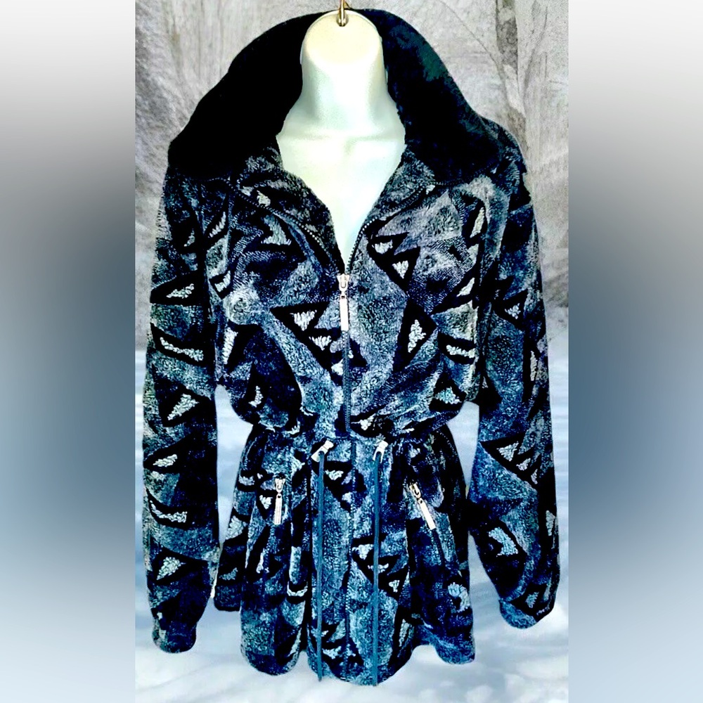 ❄️DUFFEL❄️ SOFT COZY FULL-ZIP + POCKETS VTG DRAWSTRING WAIST FLEECE Jacket EUC